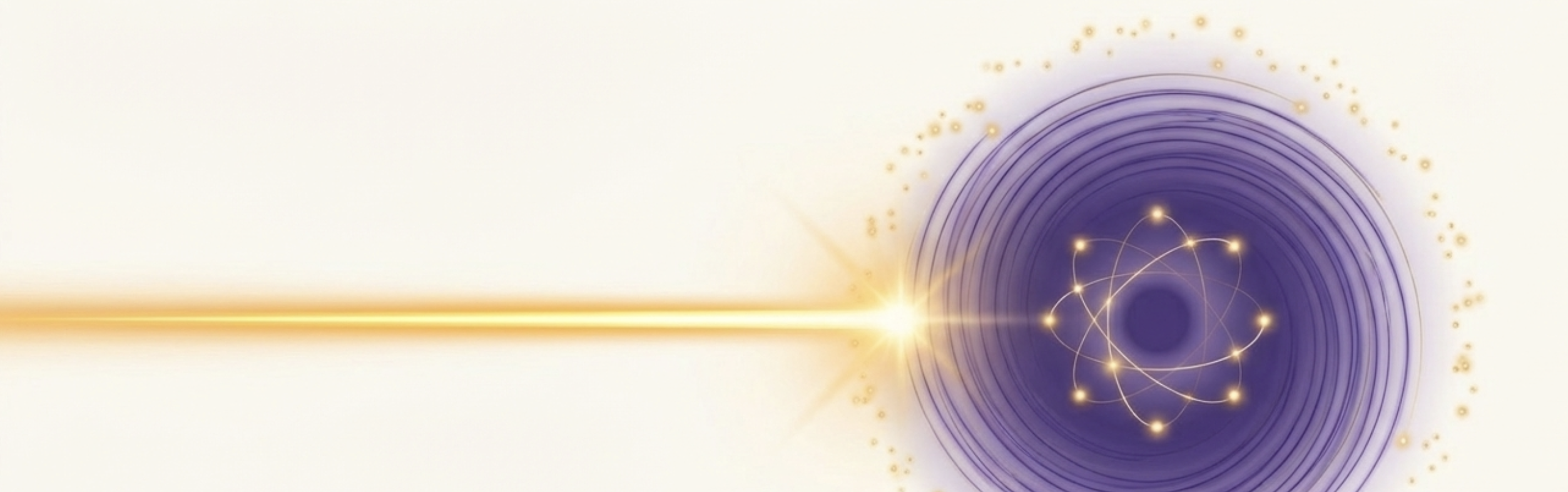 Etcera Space: gold beam meeting an orbiting atom